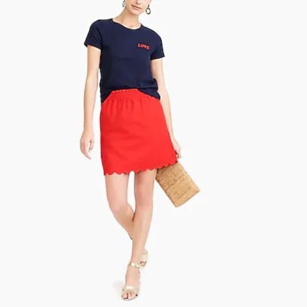 NWT J. Crew Scalloped Hem Red Skirt Size 6